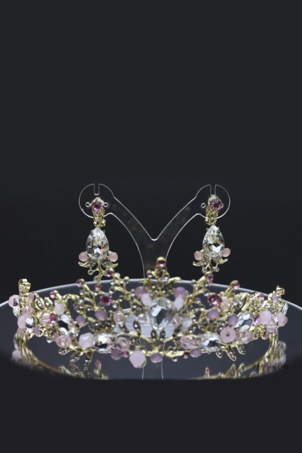 Queen Maggie- elegant royal pink tiara and earring set - My Roial Ears LTD