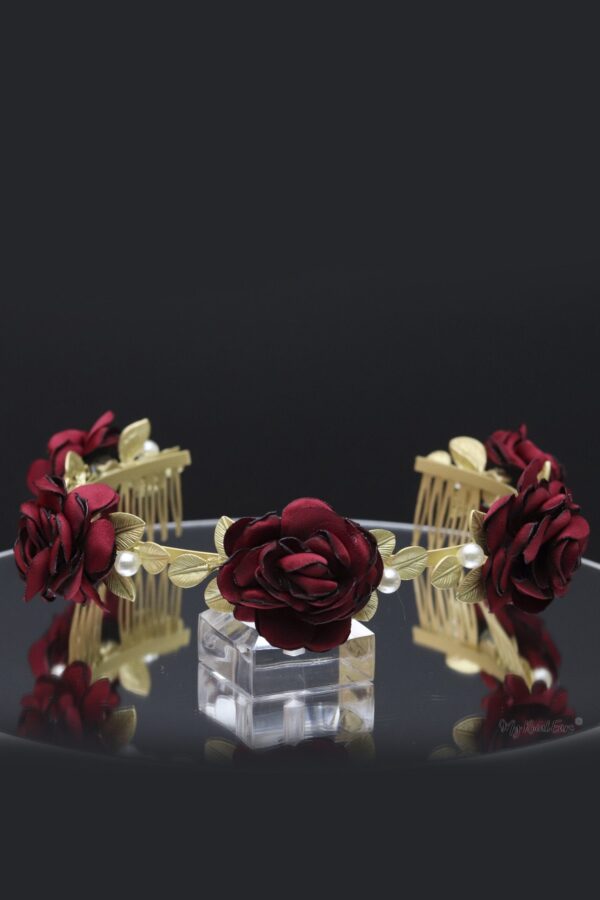 Queen Cady- red and gold floral baroque headpiece - My Roial Ears LTD
