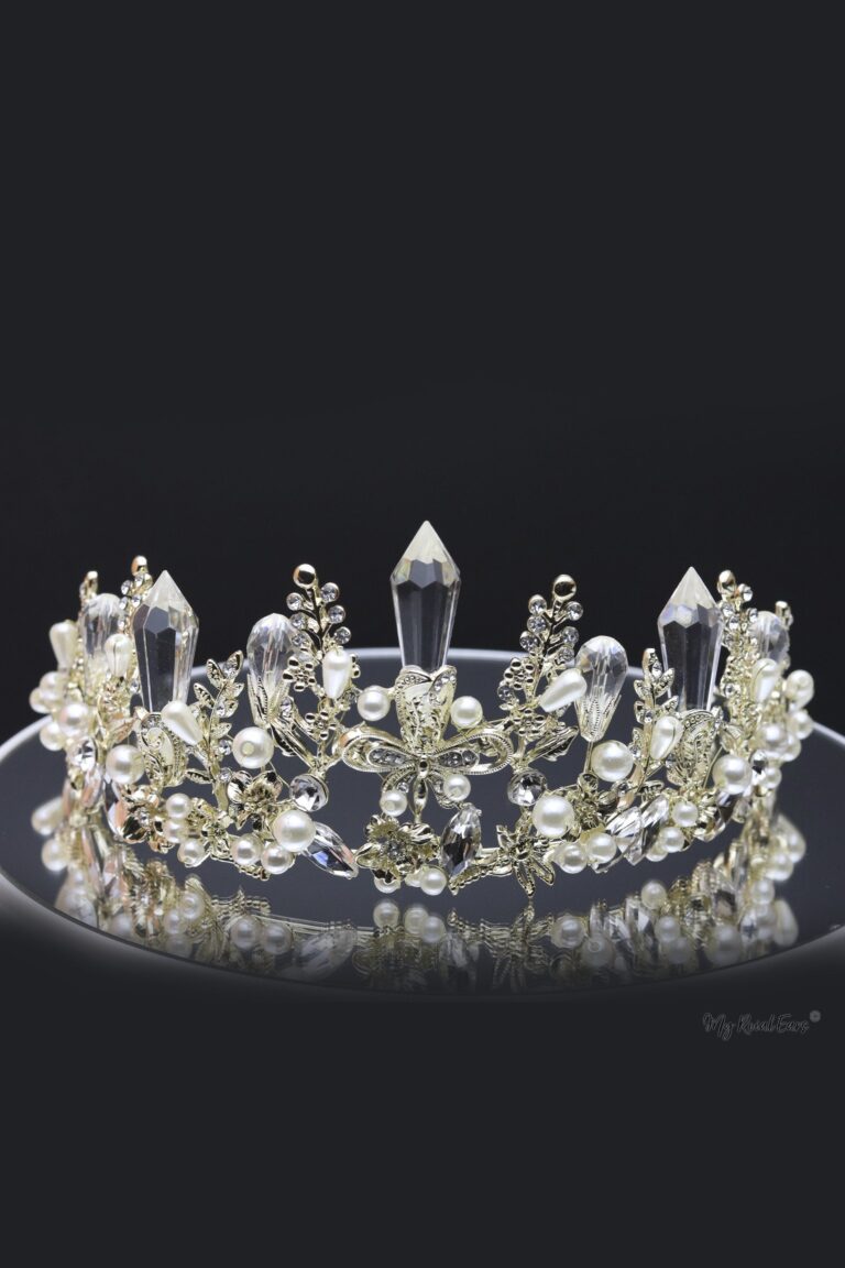 Queen Helena- striking baroque crystal gold pearl tiara - My Roial Ears LTD