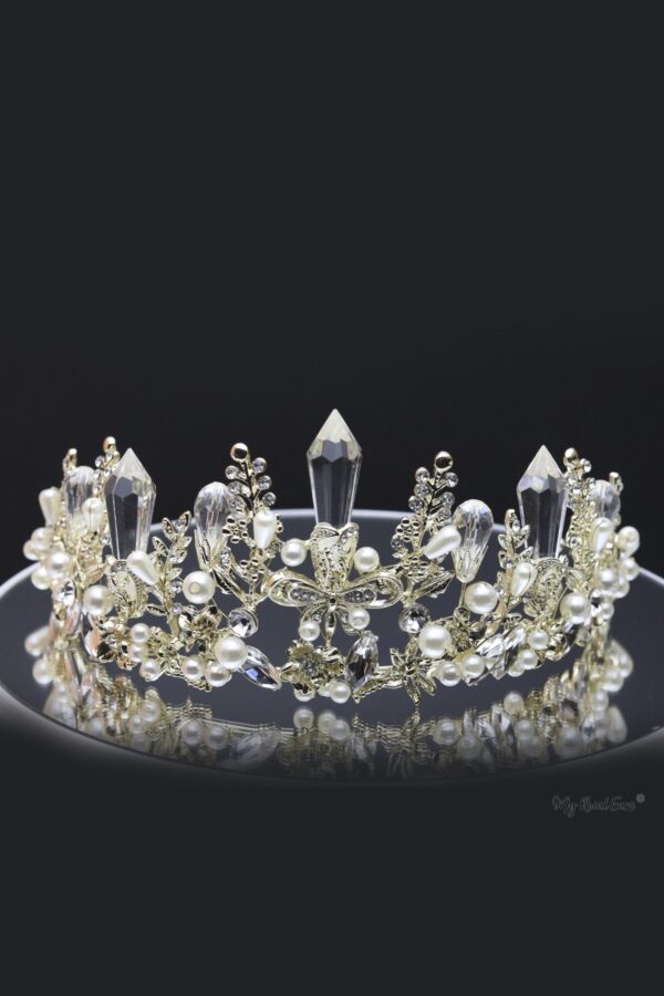 Queen Helena- striking baroque crystal gold pearl tiara - My Roial Ears LTD