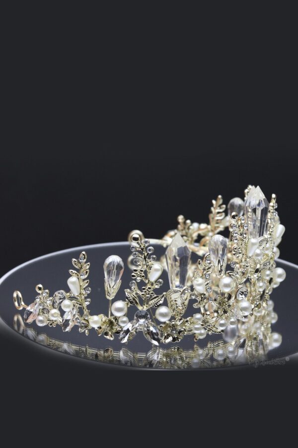 Queen Helena- striking baroque crystal gold pearl tiara - My Roial Ears LTD