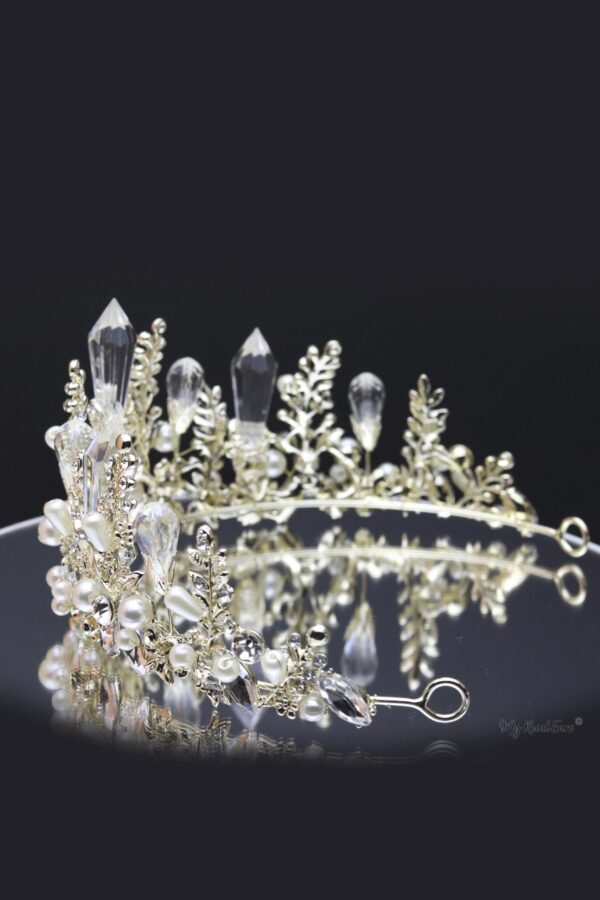 Queen Helena- striking baroque crystal gold pearl tiara - My Roial Ears LTD