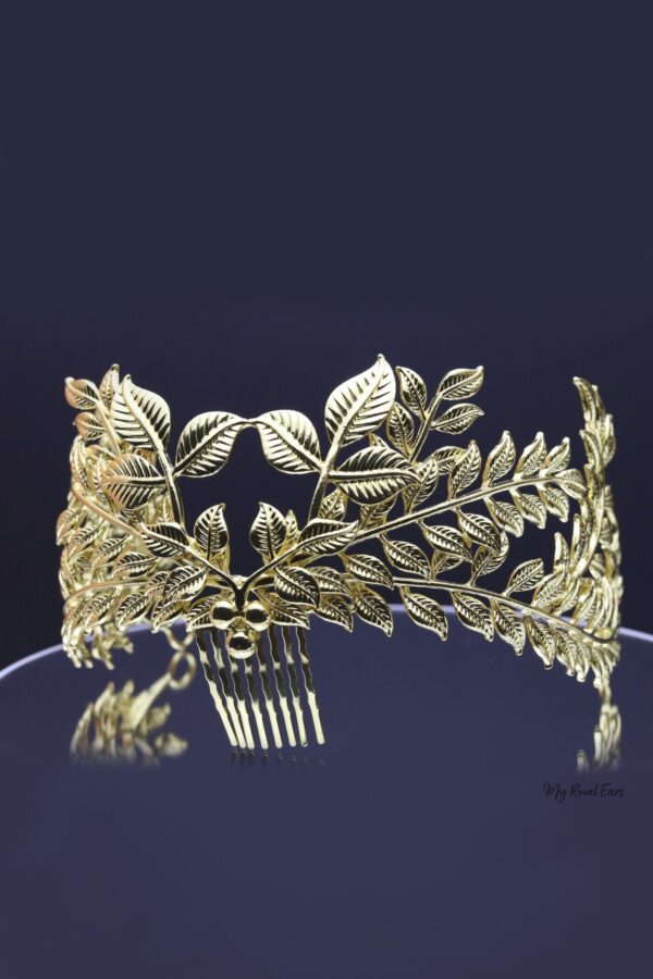 Queen Annie- golden statement comb leaf crown - My Roial Ears LTD