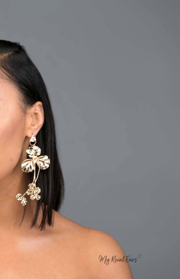 Hecate- gold plated stunning metal floral drop earrings - My Roial Ears LTD