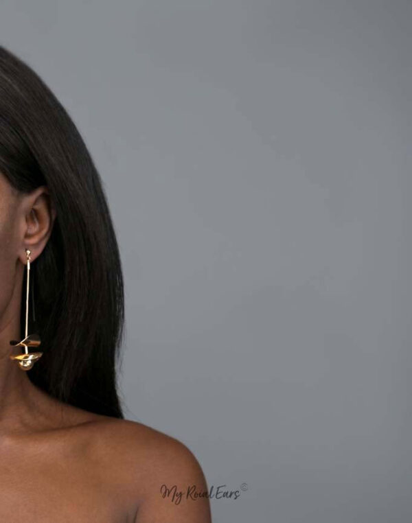 Melete- gold plated long ball drop earrings - My Roial Ears LTD