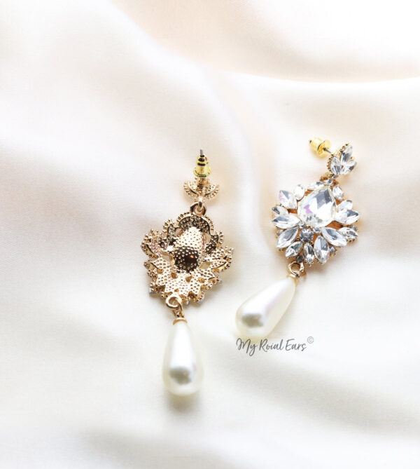 Q.Isobel-stone crystal luxe pearl like bridal drop earrings - My Roial Ears LTD