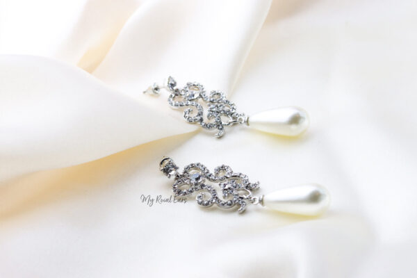 Q.Grace-chandelier pearl silver plated bridal drop earring - My Roial Ears LTD