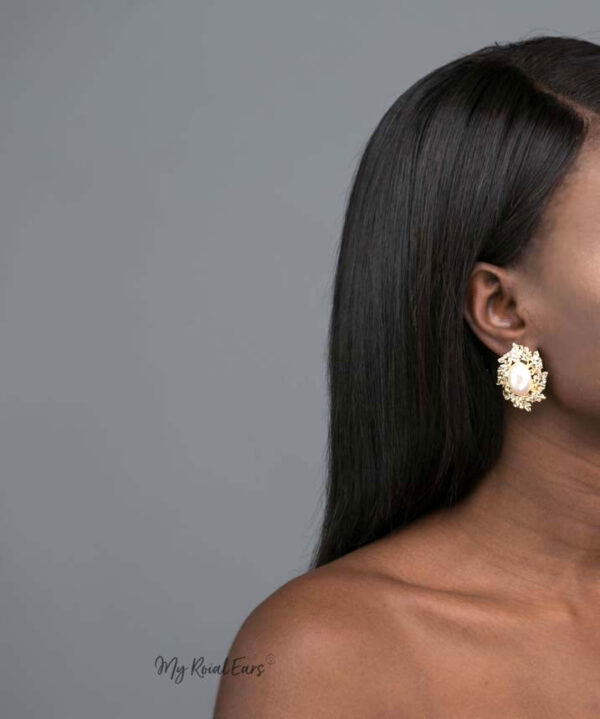Phaenna- gold plated big pearl classy stud earrings - My Roial Ears LTD