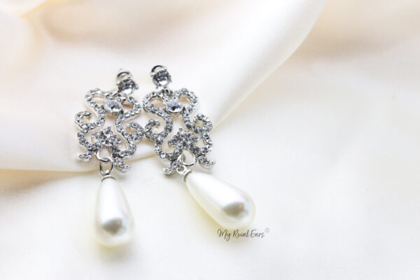 Q.Grace-chandelier pearl silver plated bridal drop earring - My Roial Ears LTD