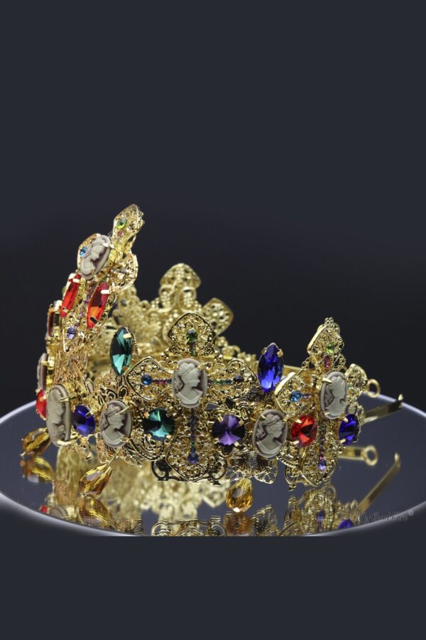 Queen Mirabai- gold baroque tiara and earring set. - My Roial Ears LTD
