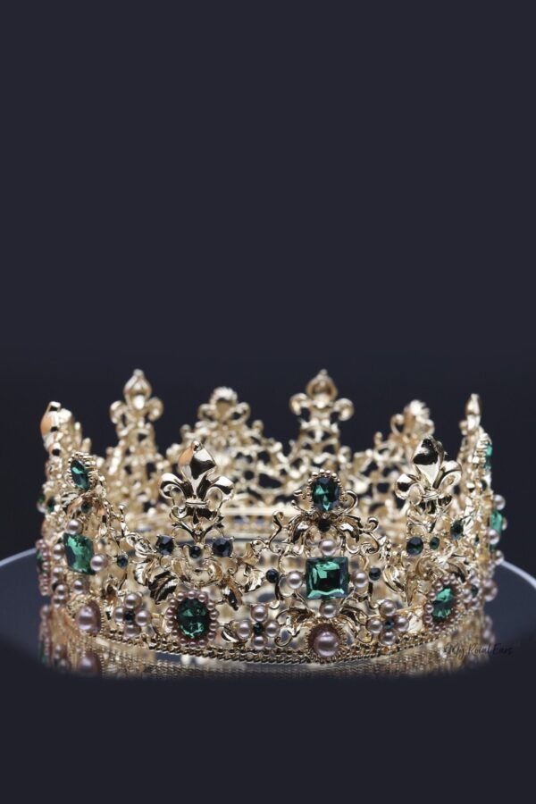 Queen Catherine- gold and green baroque crown and earring set. - My Roial Ears LTD