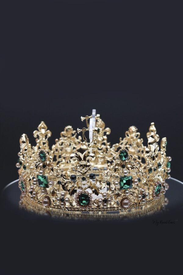 Queen Catherine- gold and green baroque crown and earring set. - My Roial Ears LTD