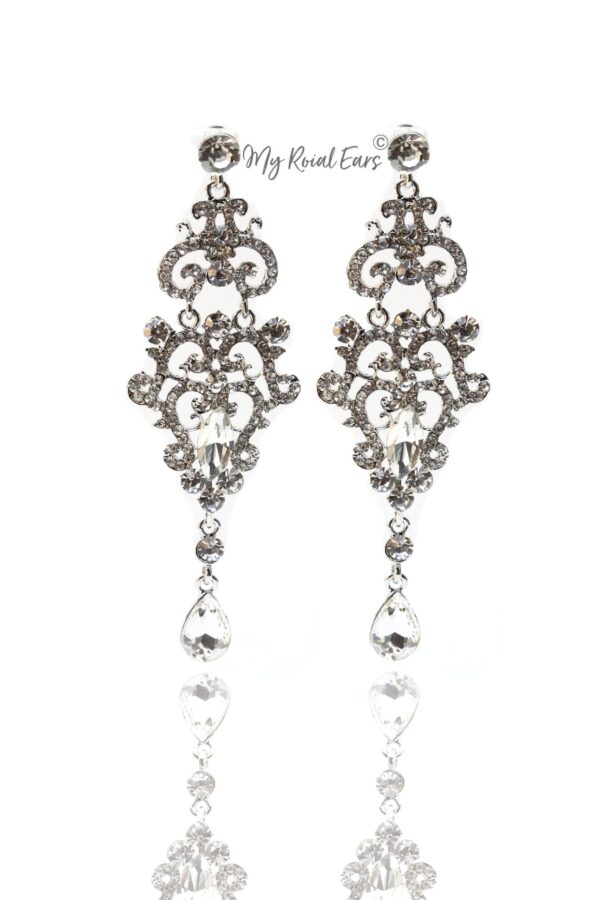 Q.Helena C- Silver Statement Bridal Drop Earrings - Image 2