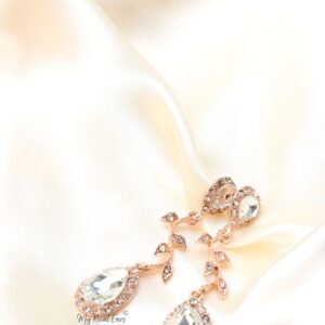 Q.THEODORA- Rose Gold Water Drop and Leaf Design Drop Earrings
