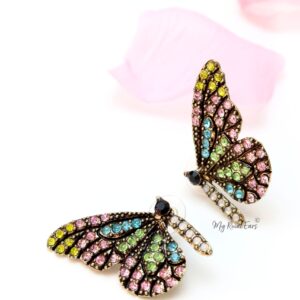 Tomiko F-multi coloured crystal butterfly earrings