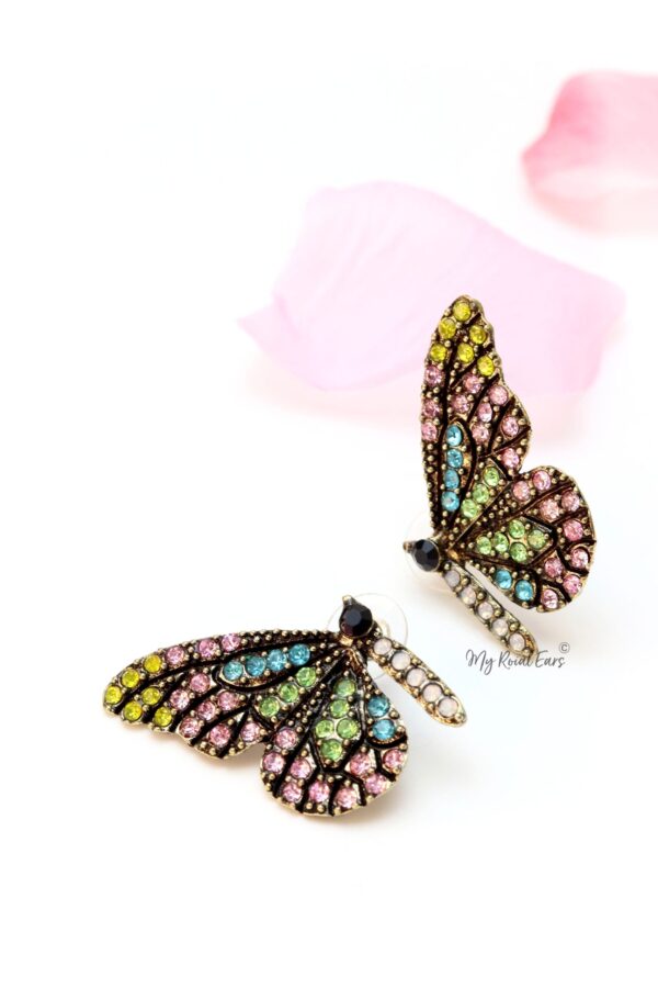 Tomiko F-multi coloured crystal butterfly earrings