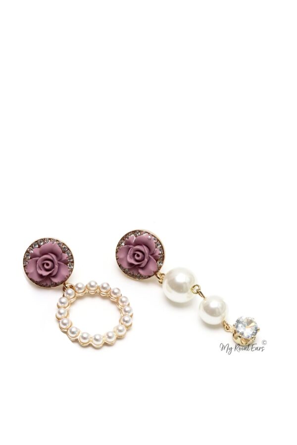 Freesia Purple- floral pearl drop long and small earrings - Image 5