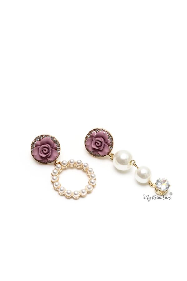 Freesia Purple- floral pearl drop long and small earrings - Image 2