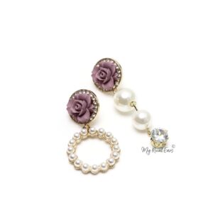 Freesia Purple- floral pearl drop long and small earrings
