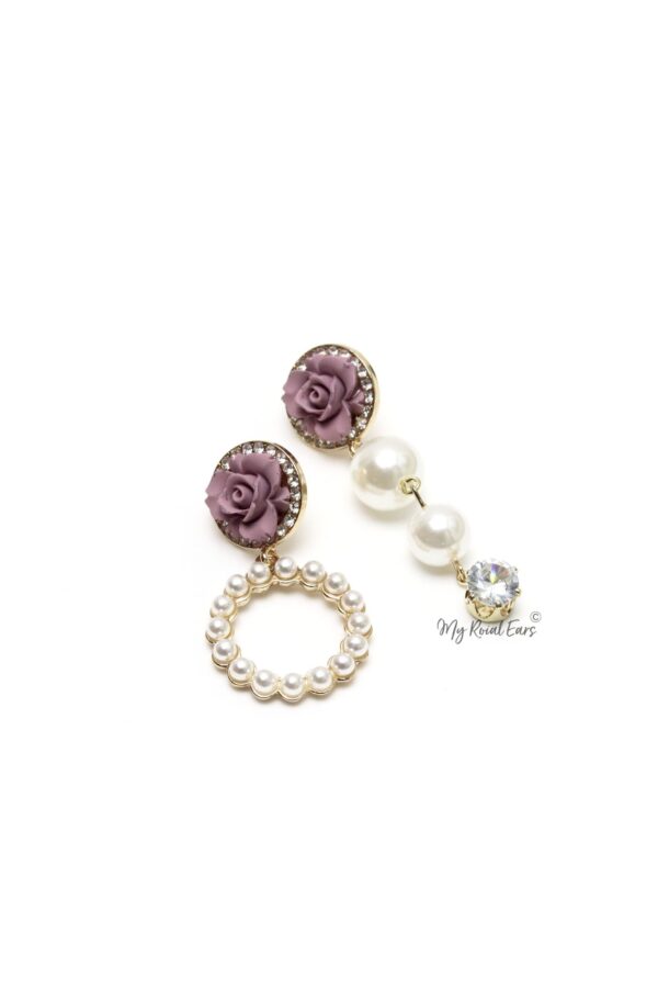 Freesia Purple- floral pearl drop long and small earrings