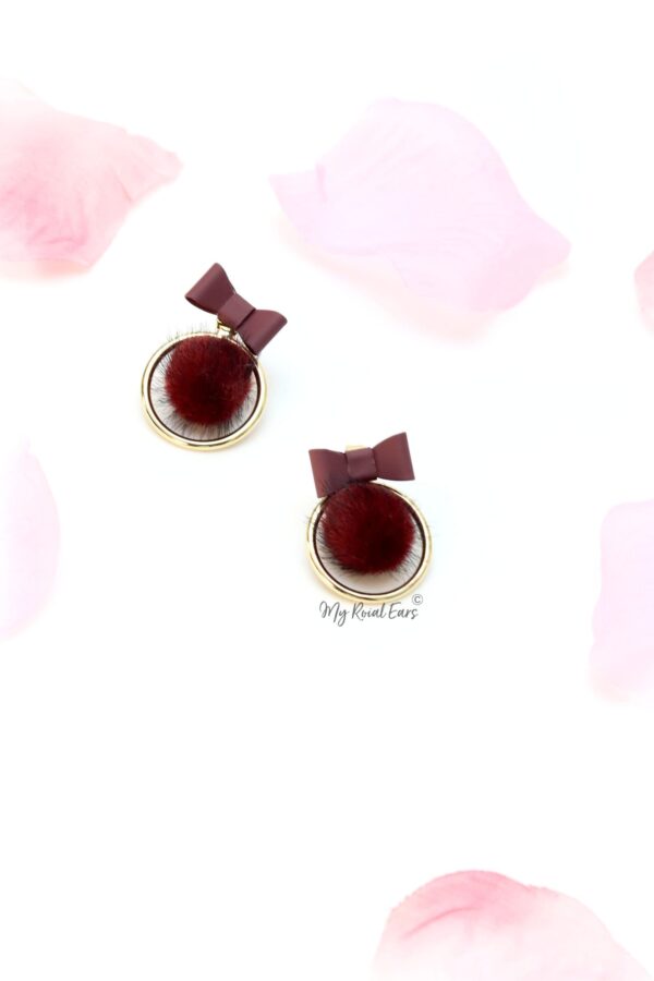 Erica- small fur bow ball stud earrings - Image 2