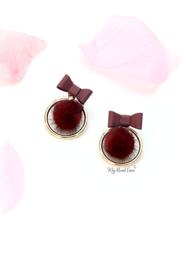 Erica- small fur bow ball stud earrings - Image 3