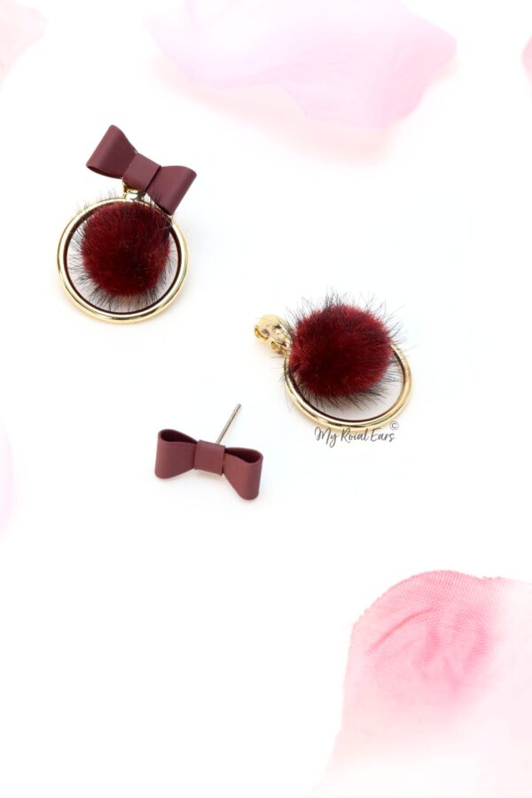 Erica- small fur bow ball stud earrings - Image 4