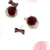 Erica White- small fur bow ball stud earrings - Image 6