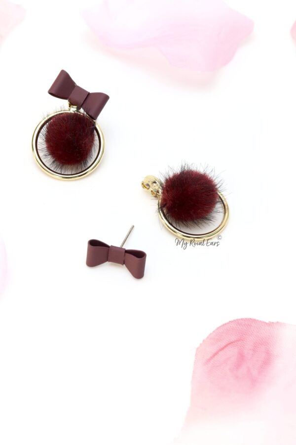 Erica White- small fur bow ball stud earrings - Image 6