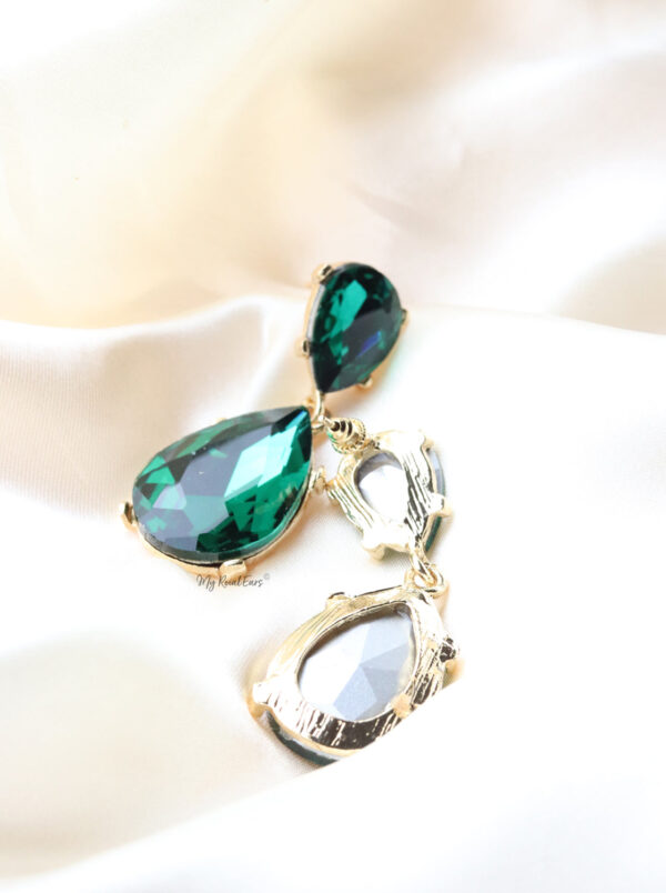 Q. Charlene-gold and green bridal drop earrings - Image 2