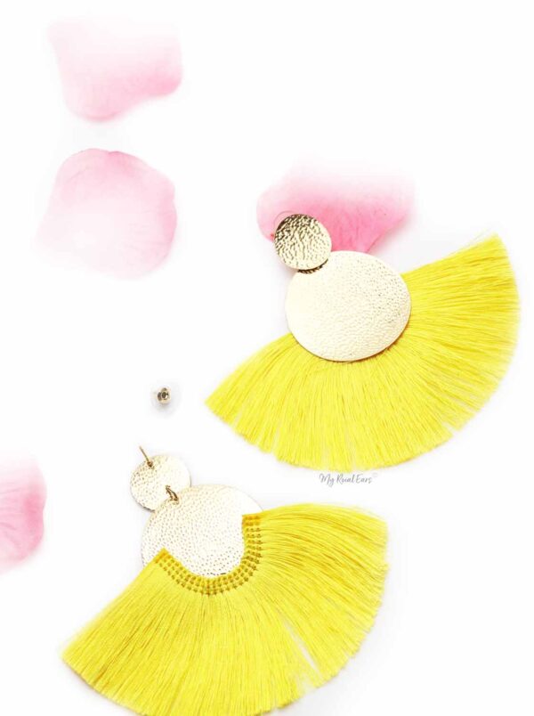 Annual Delphinium- gold and yellow tassel earrings - My Roial Ears LTD