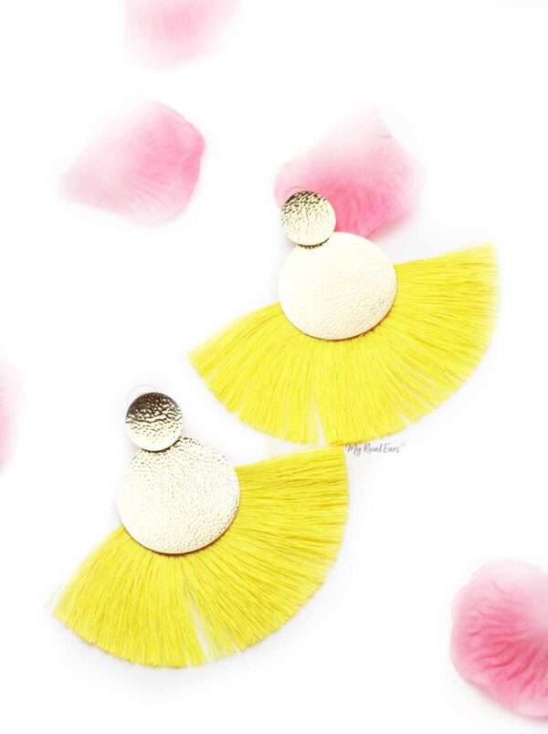 Annual Delphinium- gold and yellow tassel earrings - My Roial Ears LTD
