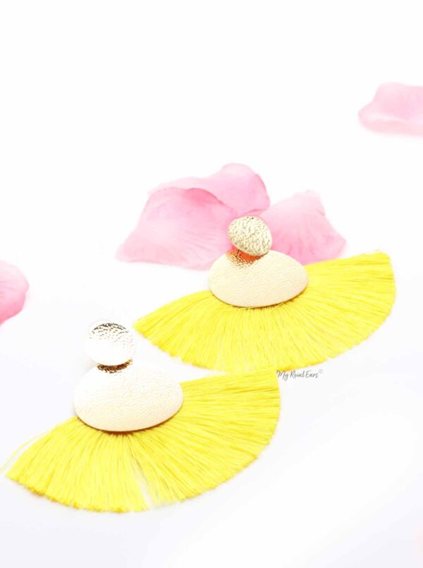 Annual Delphinium- gold and yellow tassel earrings - My Roial Ears LTD