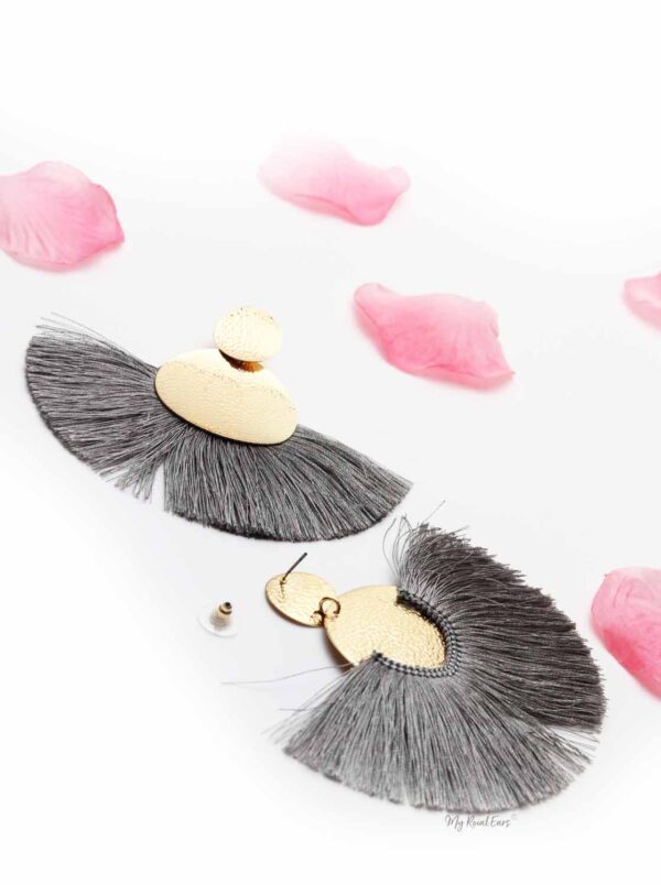 Annual Delphinium- gold and grey tassel earrings - My Roial Ears LTD