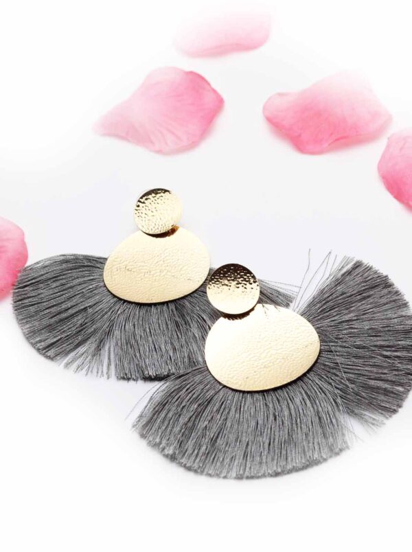 Annual Delphinium- gold and grey tassel earrings - My Roial Ears LTD