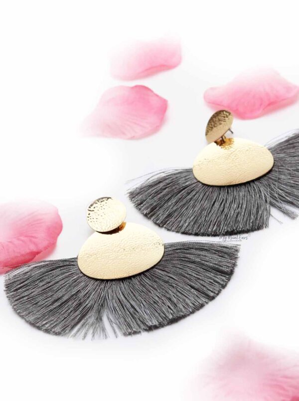 Annual Delphinium- gold and grey tassel earrings - My Roial Ears LTD