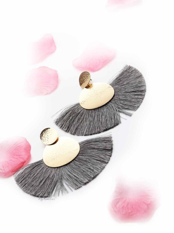 Annual Delphinium- gold and grey tassel earrings - My Roial Ears LTD