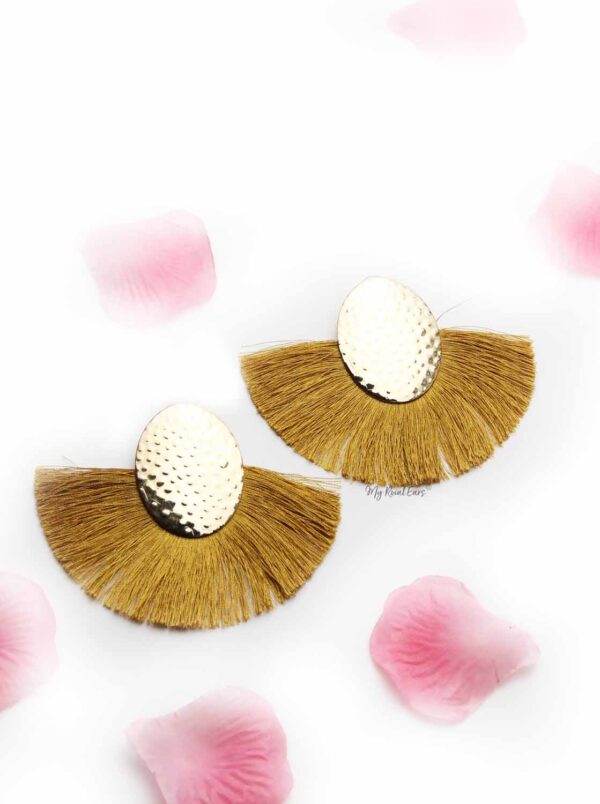 Blue Passion- golden egg shaped tassel earrings - My Roial Ears LTD