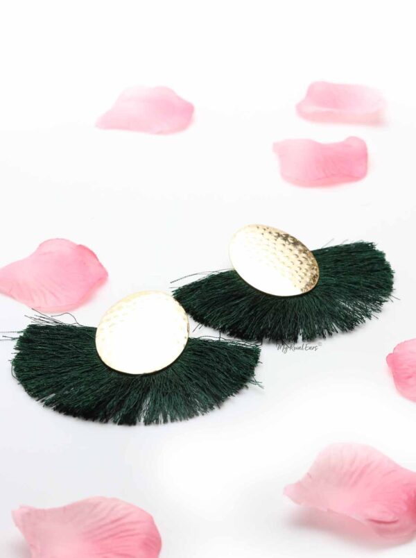 Blue Passion Green- golden egg shaped tassel earrings - My Roial Ears LTD