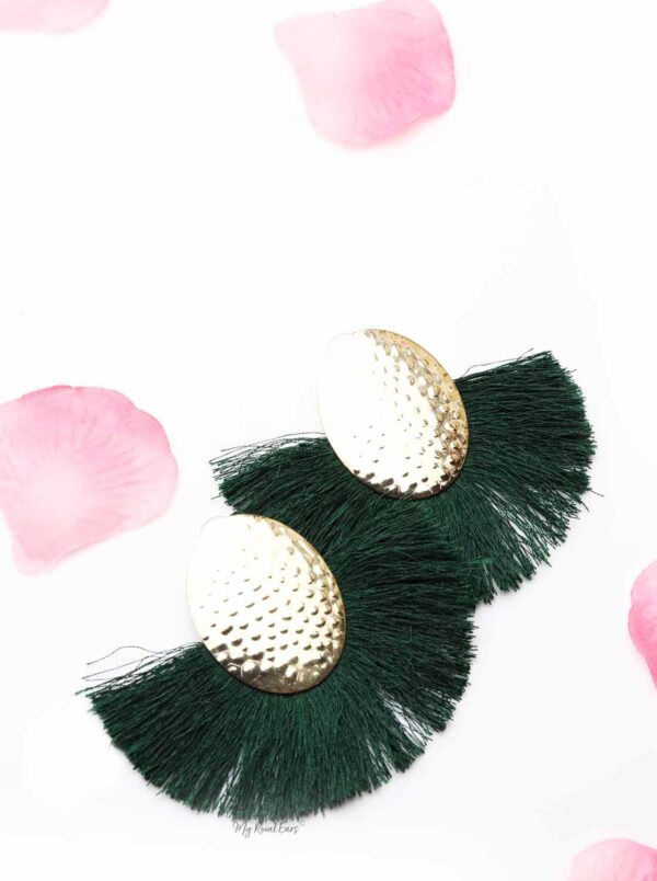 Blue Passion Green- golden egg shaped tassel earrings - My Roial Ears LTD