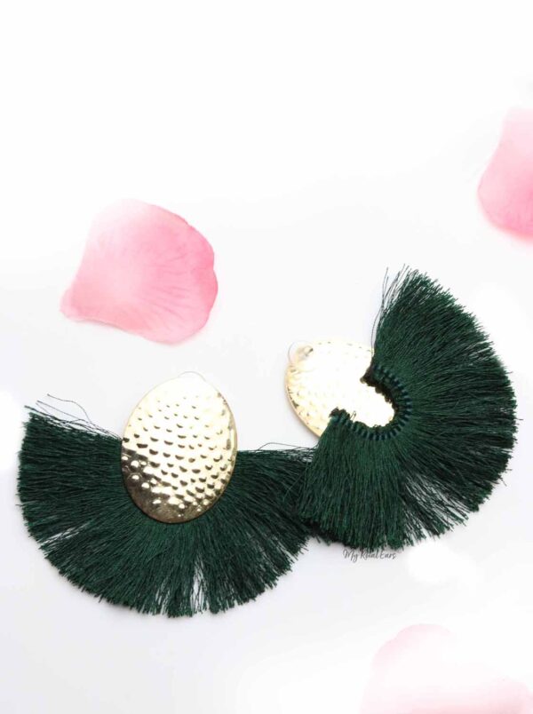 Blue Passion Green- golden egg shaped tassel earrings - My Roial Ears LTD