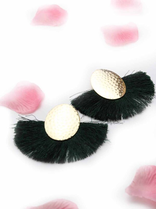 Blue Passion Green- golden egg shaped tassel earrings - My Roial Ears LTD