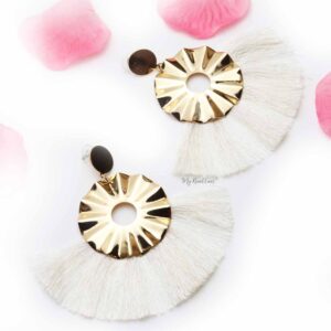 Begonia Fairlady White- golden tassel statement earrings