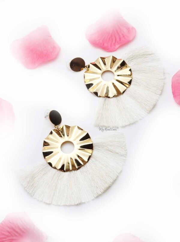 Begonia Fairlady White- golden tassel statement earrings