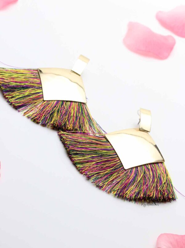 Chrysanthemum- gold multi colour tassel earrings - My Roial Ears LTD