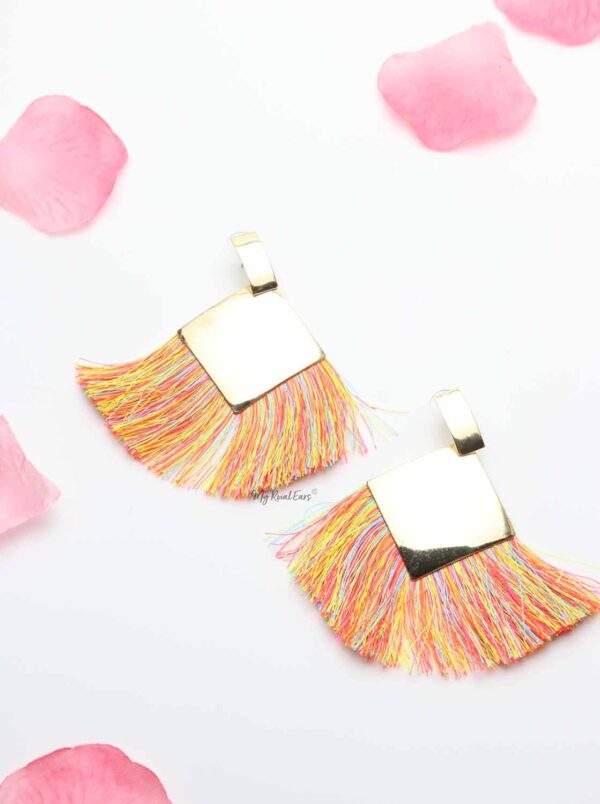 Chrysanthemum- gold multi colour tassel earrings - My Roial Ears LTD