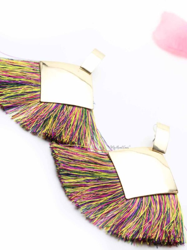 Chrysanthemum- gold multi colour tassel earrings - My Roial Ears LTD