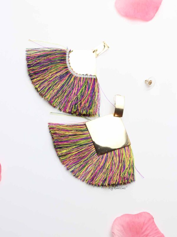 Chrysanthemum- gold multi colour tassel earrings - My Roial Ears LTD