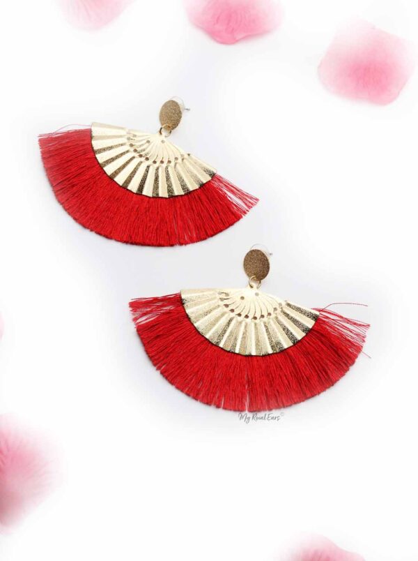 Gaillardia Aristata- golden fan statement tassel earrings - My Roial Ears LTD