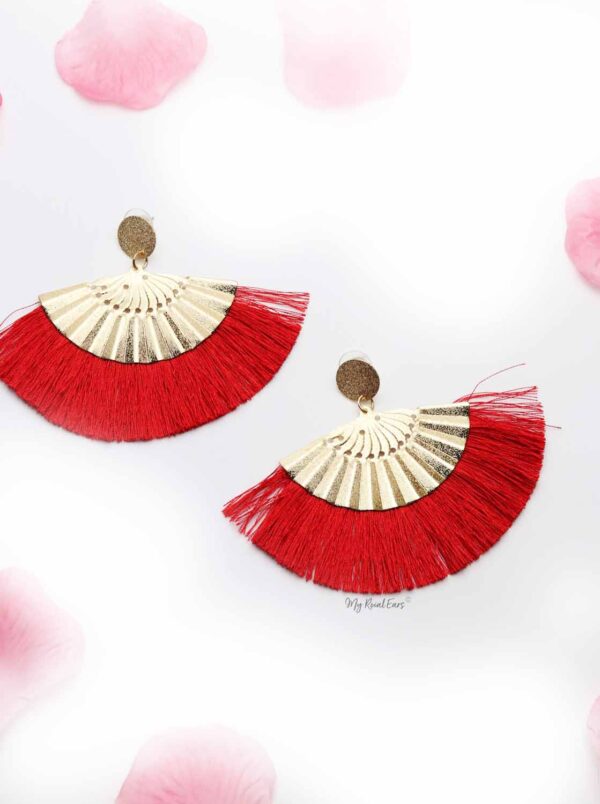 Gaillardia Aristata- golden fan statement tassel earrings - My Roial Ears LTD